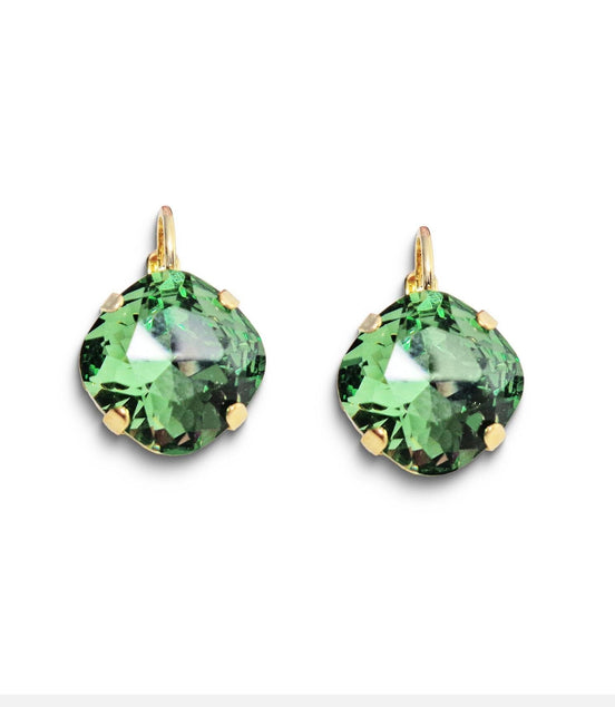 Crystal square drop earrings erinite green,goldplated