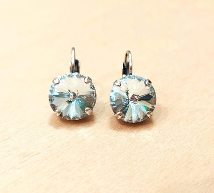 Crystal rivoli drop earrings azure blue,antique silver