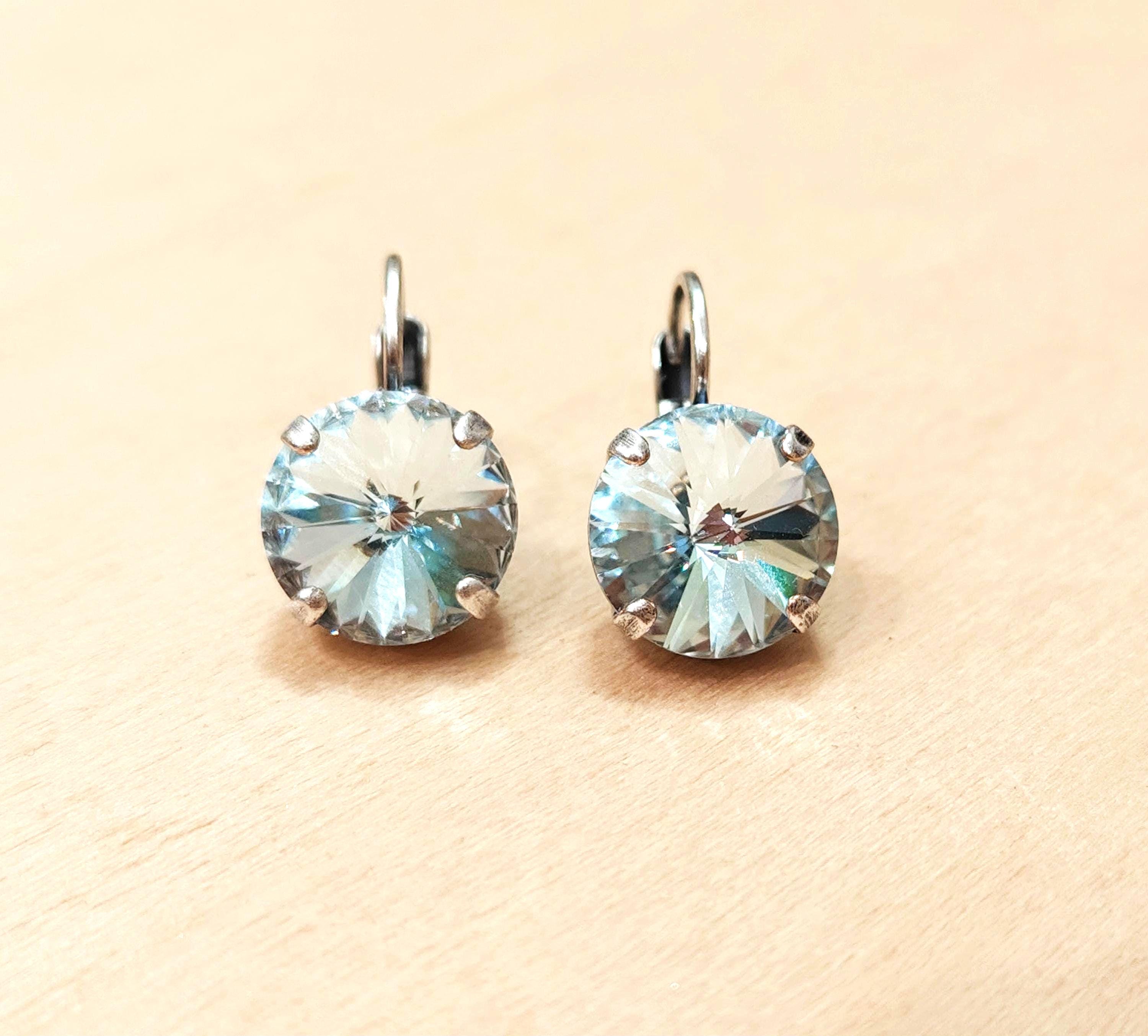 Crystal rivoli drop earrings azure blue,antique silver