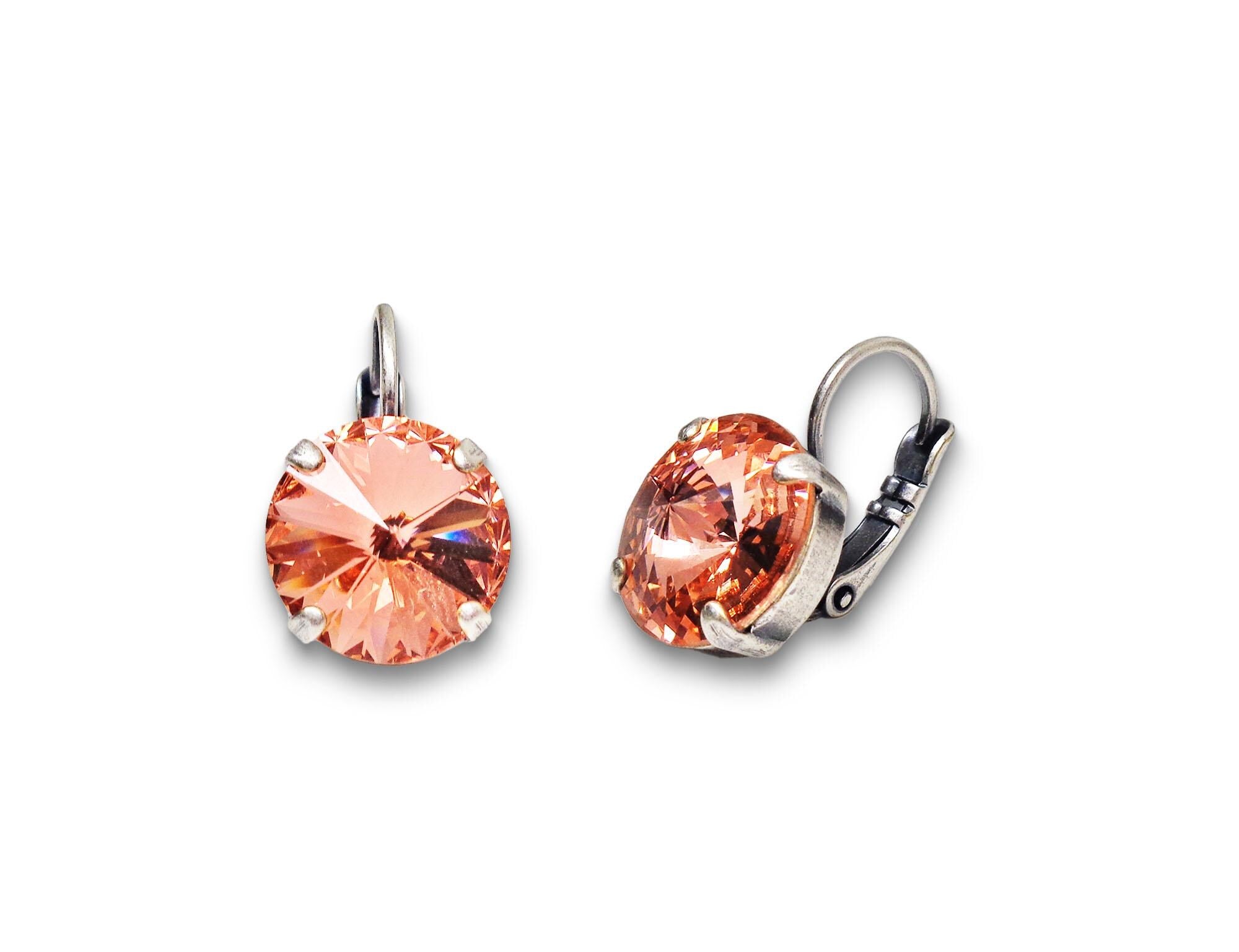 Crystal rivoli drop earrings rose peach,antique silver