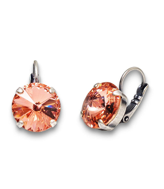 Crystal rivoli drop earrings rose peach,antique silver