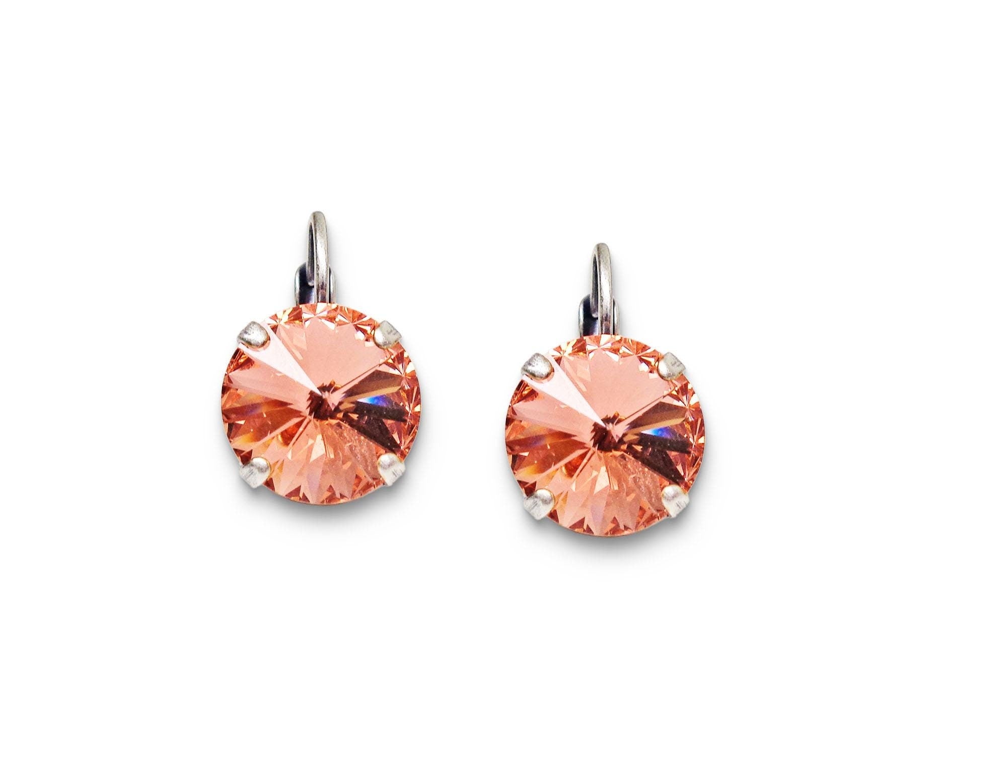 Crystal rivoli drop earrings rose peach,antique silver