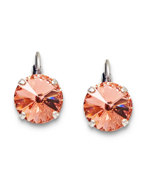 Crystal rivoli drop earrings rose peach,antique silver