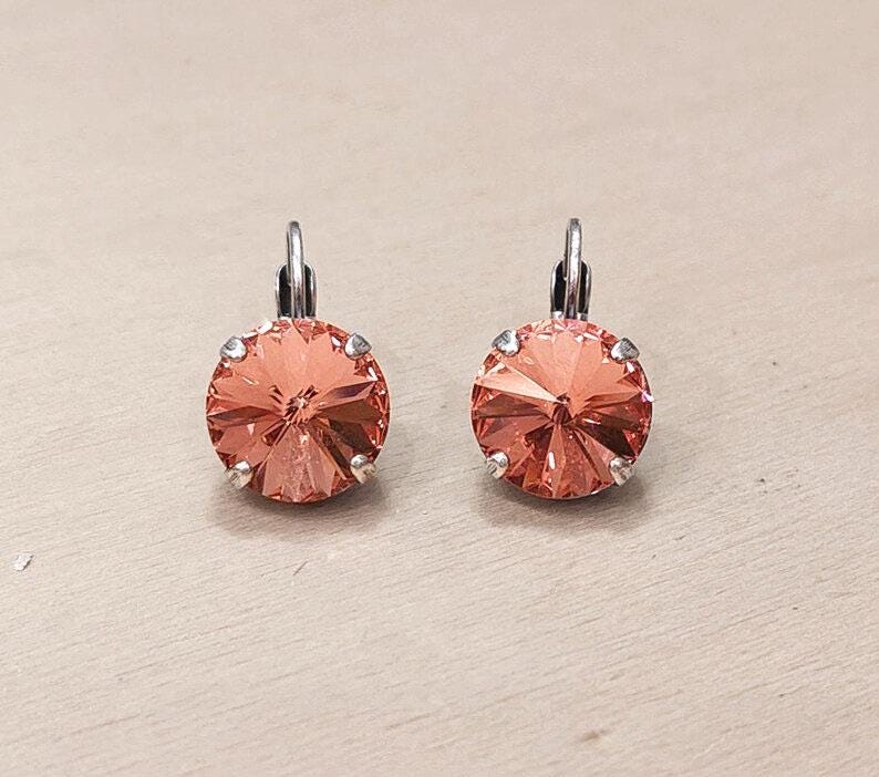 Crystal rivoli drop earrings rose peach,antique silver