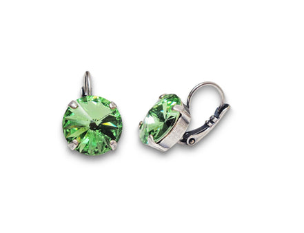 Crystal rivoli drop earrings bright green,antique silver
