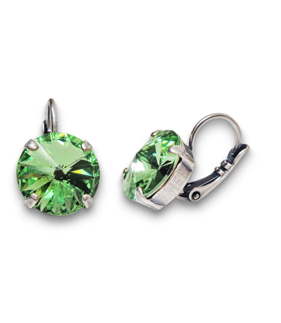 Crystal rivoli drop earrings bright green,antique silver