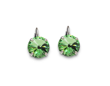 Crystal rivoli drop earrings bright green,antique silver