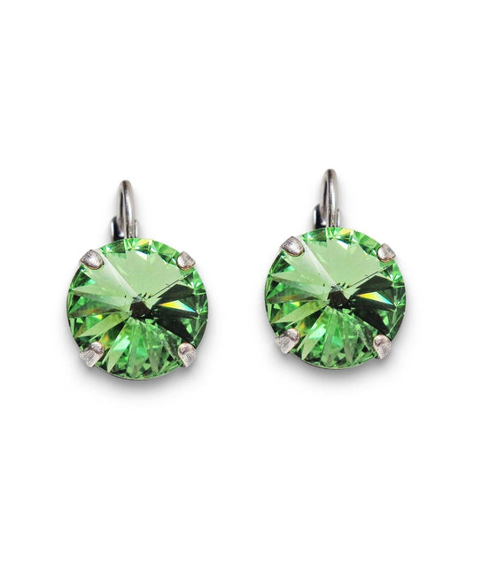 Crystal rivoli drop earrings bright green,antique silver