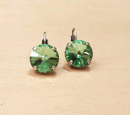 Crystal rivoli drop earrings bright green,antique silver