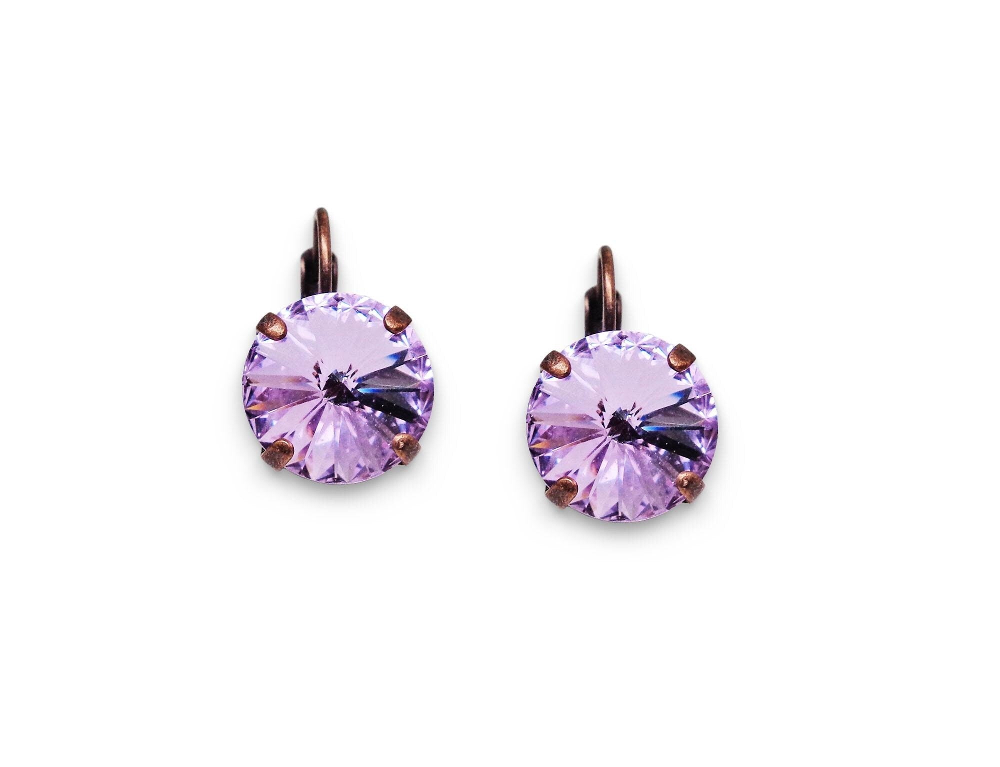 Crystal rivoli drop earrings violet,antique copper