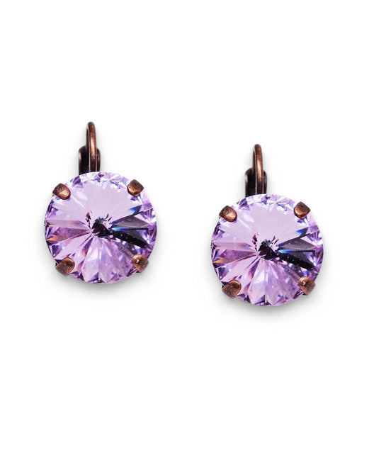 Crystal rivoli drop earrings violet,antique copper