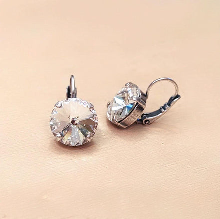 Crystal rivoli drop earrings clear crystal,antique silver