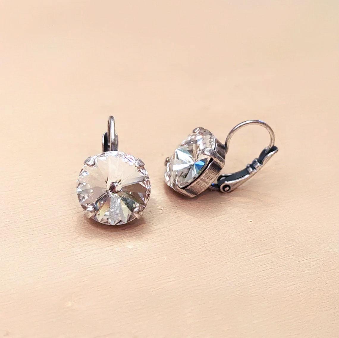 Crystal rivoli drop earrings clear crystal,antique silver