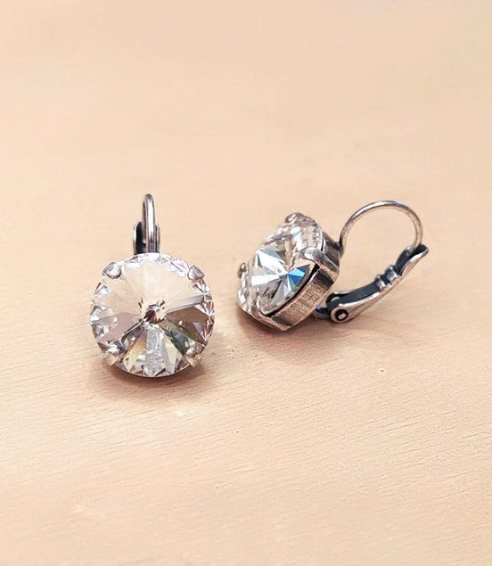 Crystal rivoli drop earrings clear crystal,antique silver