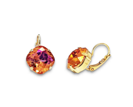 Crystal  square drop earrings pink astral,gold plated