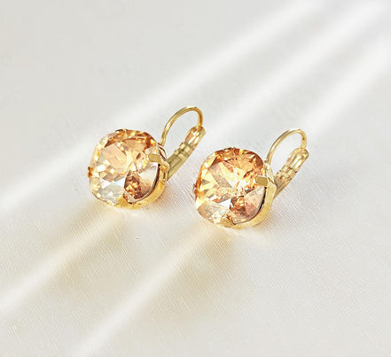 Crystal  square drop earrings golden shadow ,gold plated