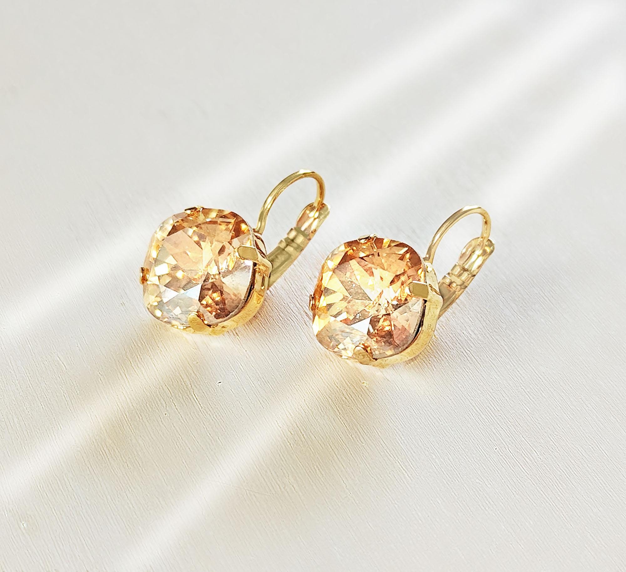 Crystal  square drop earrings golden shadow ,gold plated