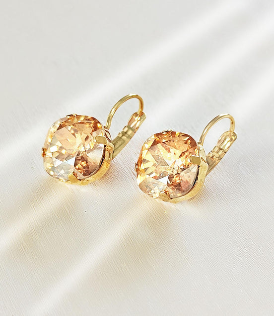 Crystal  square drop earrings golden shadow ,gold plated