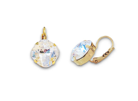 Crystal  square drop earrings clear crystal,gold plated