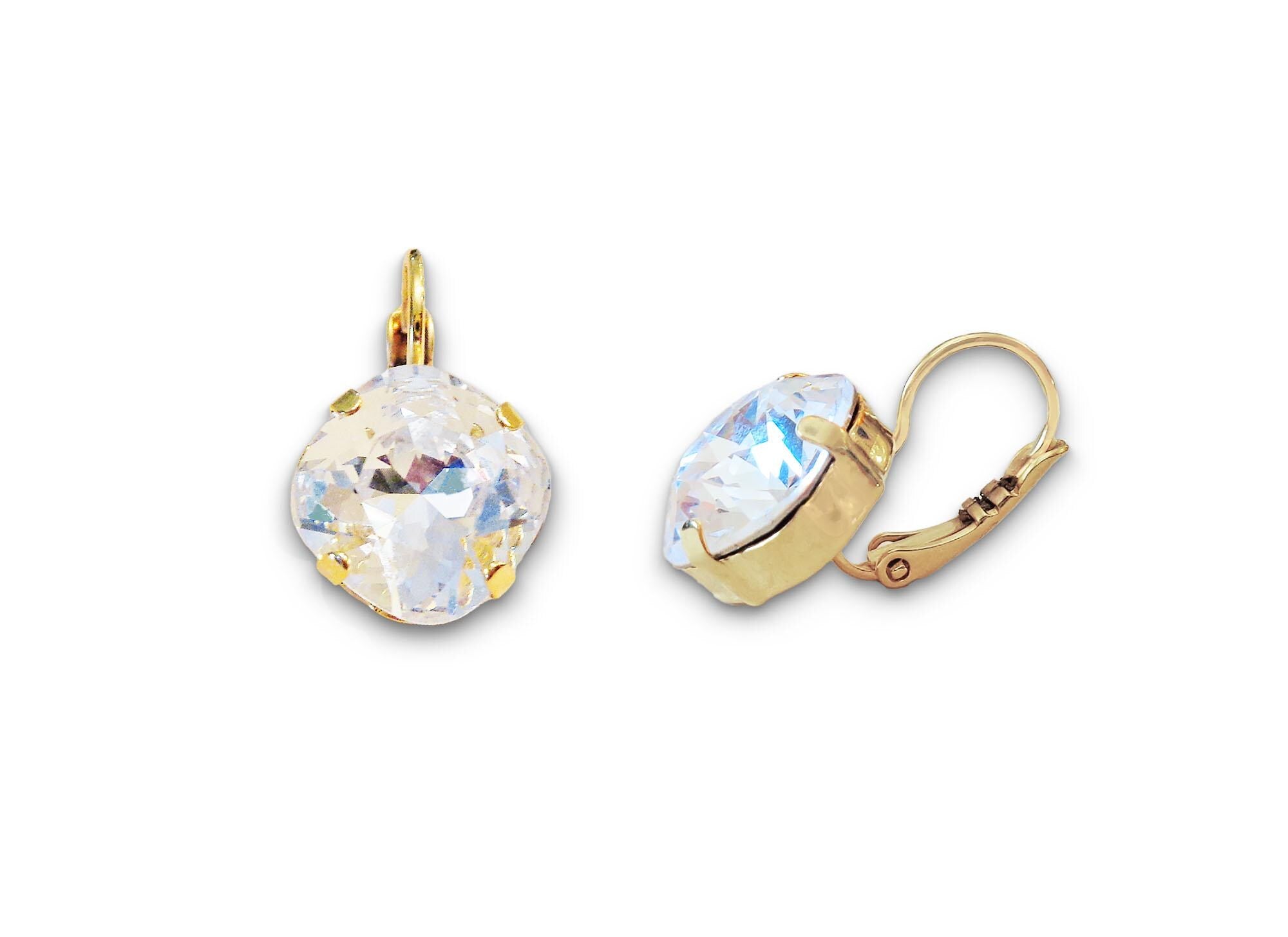 Crystal  square drop earrings clear crystal,gold plated