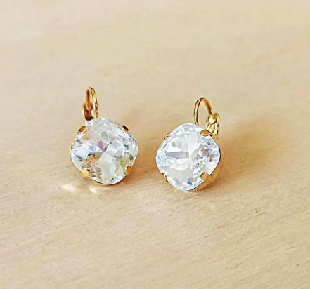Crystal  square drop earrings clear crystal,gold plated