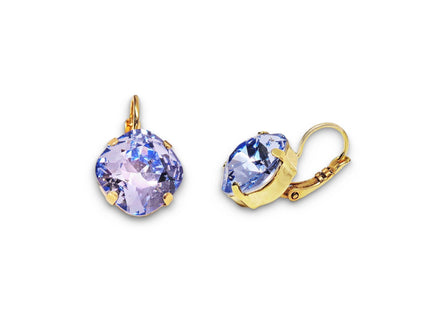Crystal square drop earrings lavender,gold plated