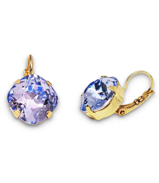 Crystal square drop earrings lavender,gold plated