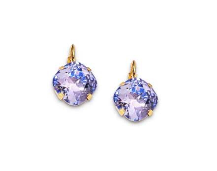Crystal square drop earrings lavender,gold plated