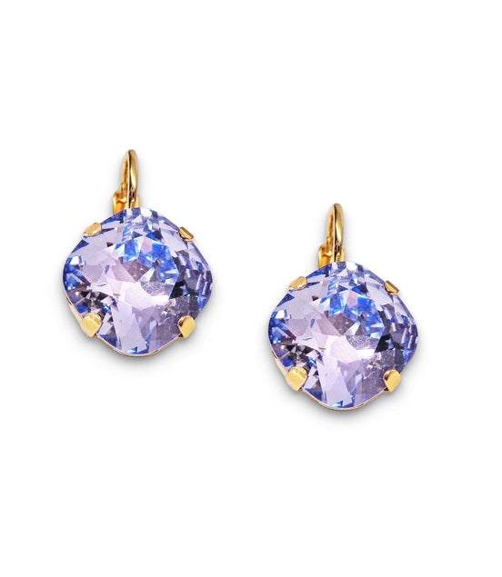 Crystal square drop earrings lavender,gold plated