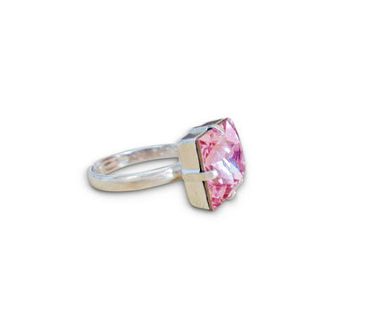 Crystal princess square ring light rose,silver plated