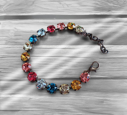CANDY BASKET Crystal tennis bracelet multicolour,antique brass