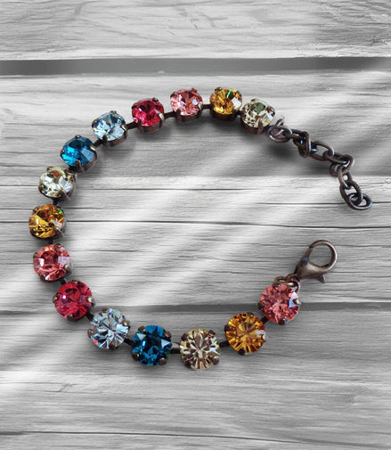 CANDY BASKET Crystal tennis bracelet multicolour,antique brass