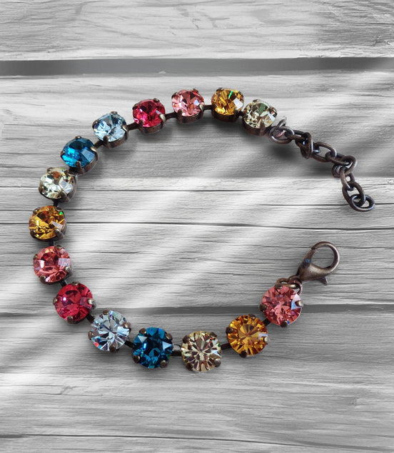 CANDY BASKET Crystal tennis bracelet multicolour,antique brass