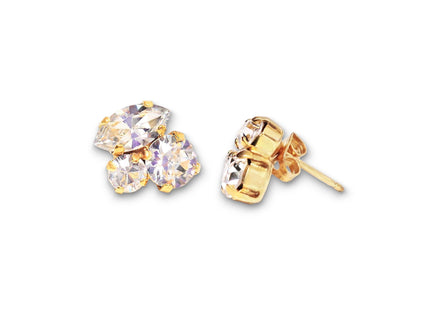 Crystal mini multistone stud earrings,clear crystal,gold plated