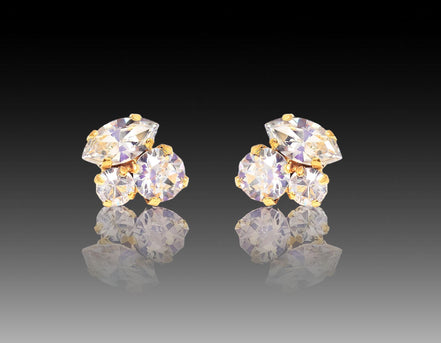 Crystal mini multistone stud earrings,clear crystal,gold plated