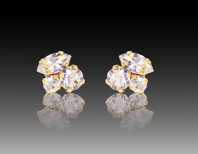 Crystal mini multistone stud earrings,clear crystal,gold plated