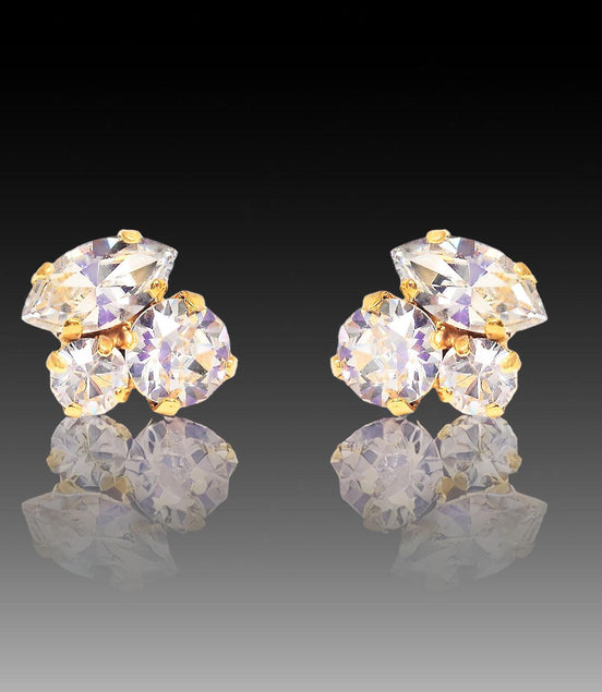 Crystal mini multistone stud earrings,clear crystal,gold plated