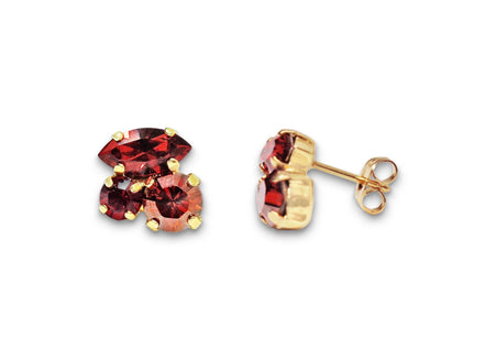 Crystal mini multistone stud earrings,scarlet,red magma,gold plated