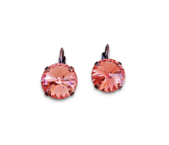 Crystal rivoli drop earrings rose peach,antique copper