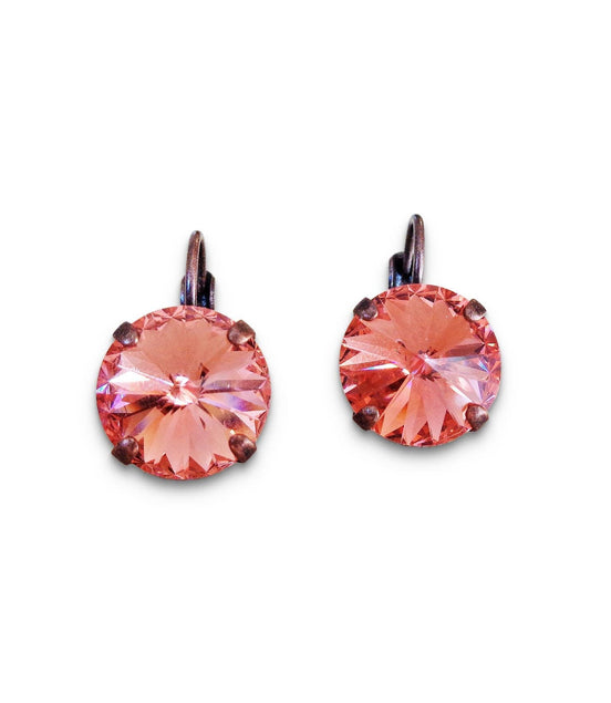 Crystal rivoli drop earrings rose peach,antique copper