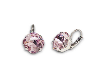 Crystal square drop earrings light amethyst ,rhodium silver