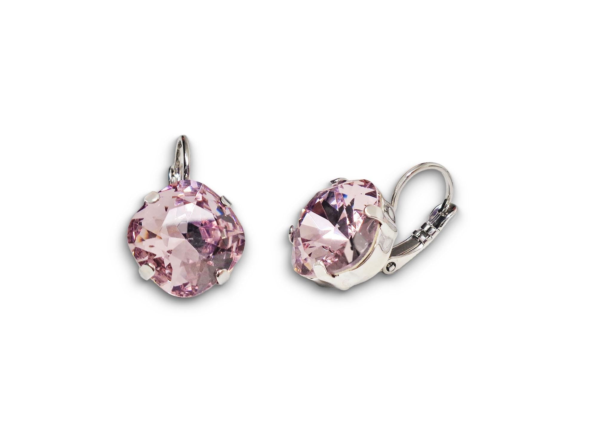 Crystal square drop earrings light amethyst ,rhodium silver