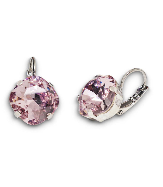 Crystal square drop earrings light amethyst ,rhodium silver