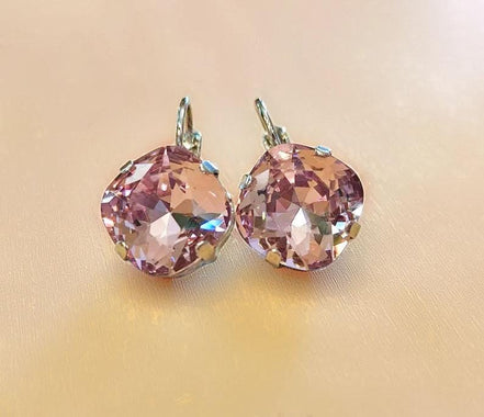 Crystal square drop earrings light amethyst ,rhodium silver
