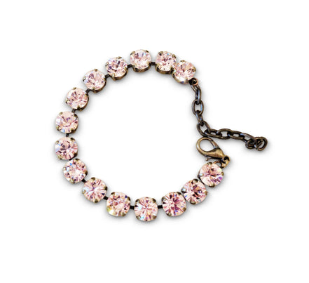Austrian crystal tennis style bracelet  silk ,antique brass