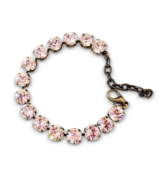 Austrian crystal tennis style bracelet  silk ,antique brass