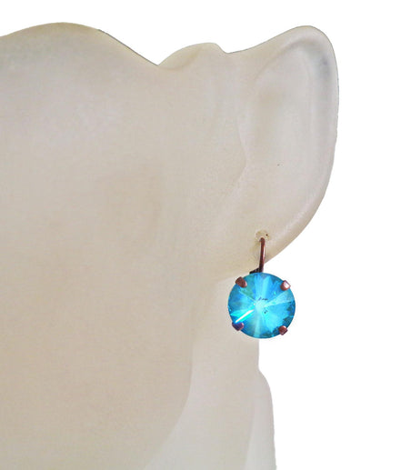 Crystal rivoli drop earrings turquoise,antique copper