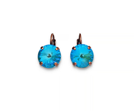 Crystal rivoli drop earrings turquoise,antique copper