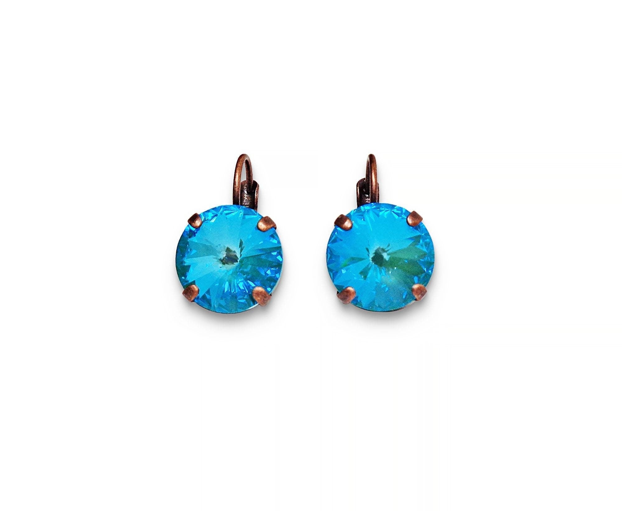 Crystal rivoli drop earrings turquoise,antique copper