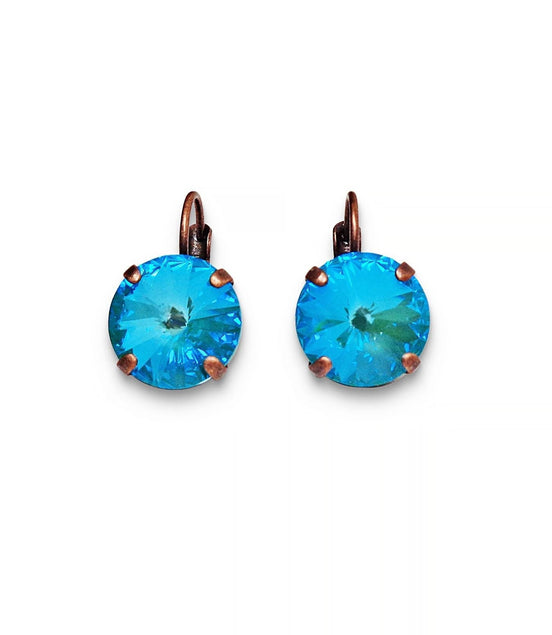 Crystal rivoli drop earrings turquoise,antique copper